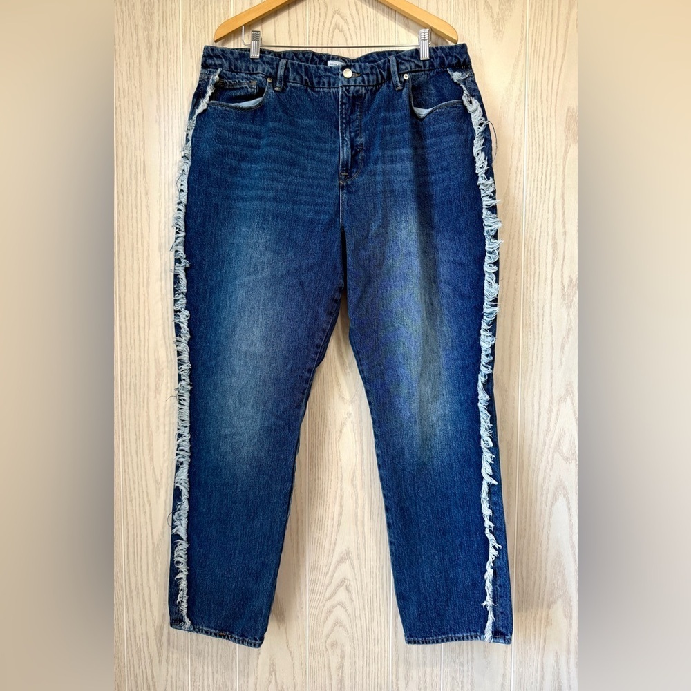 Good American Good Boy Side Frayed Straight Leg Jeans Size 16